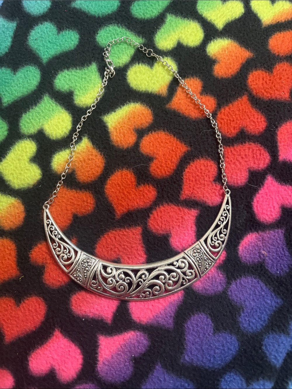 Silver Filigree Crescent Statement Necklace - Women Jewelry